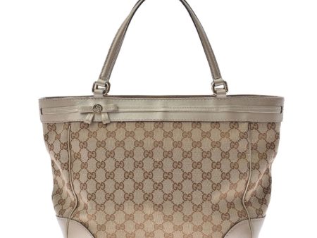 Gucci GG Pattern Tote Bag Beige Gold 257061 Women s Canvas Leather Sale