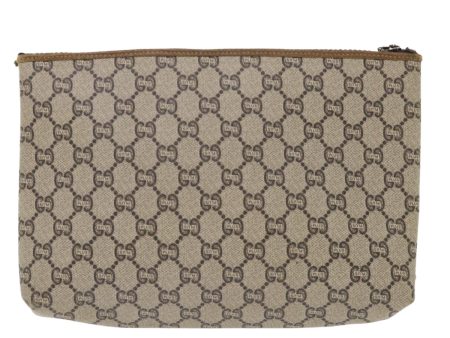 GUCCI GG Plus Canvas Clutch Bag PVC Leather Beige Auth ep1039 For Sale