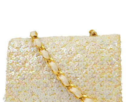 Chanel * 1989-1991 White Sequin Straight Flap Shoulder Bag Micro Online Hot Sale