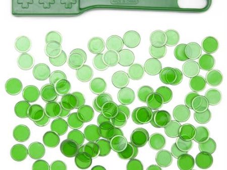 Green Magnetic Bingo Wand with 100 Metallic Bingo Chips For Sale