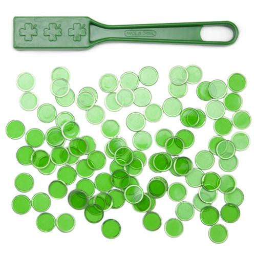 Green Magnetic Bingo Wand with 100 Metallic Bingo Chips For Sale